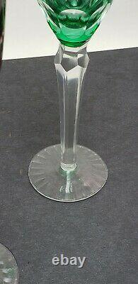 NEW IN BOX VINTAGE CZECH 4 Champagne Flutes Cut To Clear Cobalt Prpl Green Red