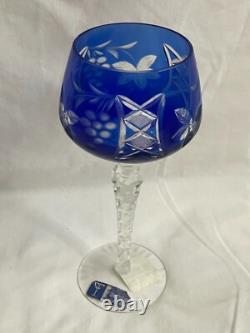 NEW VINTAGE BOHEMIAN CUT LEAD CRYSTAL CLEAR INDUSTRIES WINE STEM GLASS Set of 4