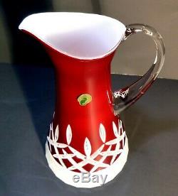 NEW Waterford Crystal LISMORE (1957-) Pitcher Red & White Cut to Clear 10 3/4