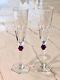 NIB 2 Baccarat Harcourt Eve Champagne Flutes Cut Blown Clear Crystal, Red Knob
