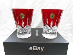 NIB Waterford Lismore Pops 2 Ruby Red Cut To Clear Crystal Double Old Fashions
