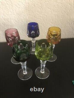 Nachtmann ANTIKA Cut to Clear 5 Cordial Schnapps Shots glasses multi colors BOHO