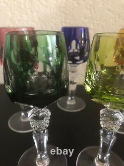 Nachtmann ANTIKA Cut to Clear 5 Cordial Schnapps Shots glasses multi colors BOHO