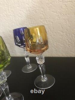 Nachtmann ANTIKA Cut to Clear 5 Cordial Schnapps Shots glasses multi colors BOHO