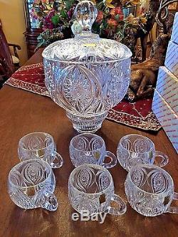 Nachtmann Bleikristall Cut Crystal Lidded Punch Bowl Florenz Pattern 24 Cups