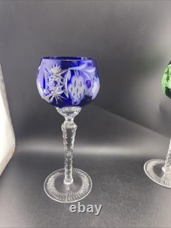 Nachtmann Bohemian Hock Wine Glasses Set 4 Cut Crystal Grapes Colored