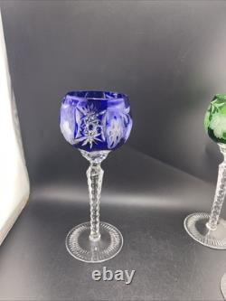 Nachtmann Bohemian Hock Wine Glasses Set 4 Cut Crystal Grapes Colored