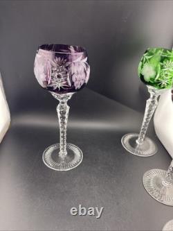 Nachtmann Bohemian Hock Wine Glasses Set 4 Cut Crystal Grapes Colored