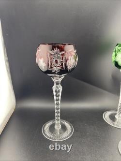 Nachtmann Bohemian Hock Wine Glasses Set 4 Cut Crystal Grapes Colored