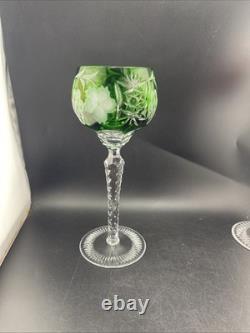 Nachtmann Bohemian Hock Wine Glasses Set 4 Cut Crystal Grapes Colored