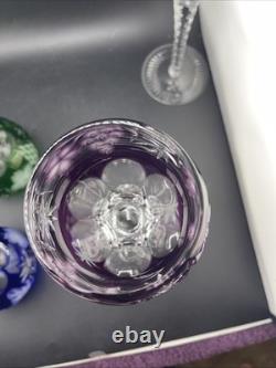 Nachtmann Bohemian Hock Wine Glasses Set 4 Cut Crystal Grapes Colored