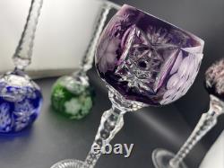 Nachtmann Bohemian Hock Wine Glasses Set 4 Cut Crystal Grapes Colored