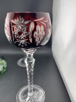 Nachtmann Bohemian Hock Wine Glasses Set 4 Cut Crystal Grapes Colored