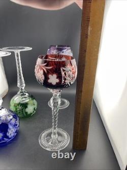Nachtmann Bohemian Hock Wine Glasses Set 4 Cut Crystal Grapes Colored