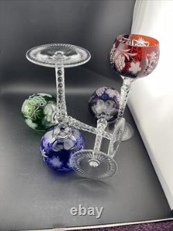 Nachtmann Bohemian Hock Wine Glasses Set 4 Cut Crystal Grapes Colored