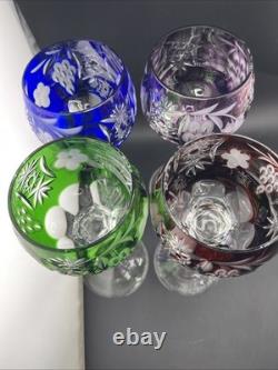Nachtmann Bohemian Hock Wine Glasses Set 4 Cut Crystal Grapes Colored