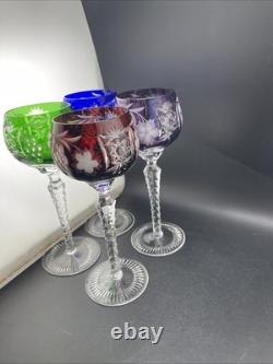 Nachtmann Bohemian Hock Wine Glasses Set 4 Cut Crystal Grapes Colored