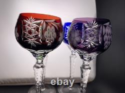 Nachtmann Bohemian Hock Wine Glasses Set 4 Cut Crystal Grapes Colored
