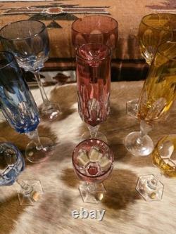 Nachtmann Crystal Antika Set of 4 colorful crystal liqueur glasses 4 1/2 tall