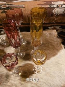 Nachtmann Crystal Antika Set of 4 colorful crystal liqueur glasses 4 1/2 tall