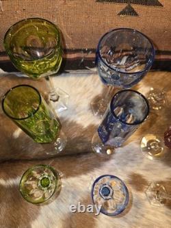 Nachtmann Crystal Antika Set of 4 colorful crystal liqueur glasses 4 1/2 tall