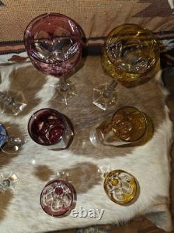 Nachtmann Crystal Antika Set of 4 colorful crystal liqueur glasses 4 1/2 tall