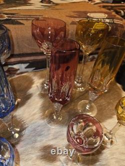 Nachtmann Crystal Antika Set of 4 colorful crystal liqueur glasses 4 1/2 tall