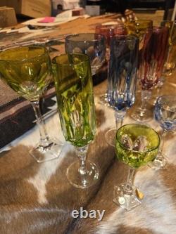 Nachtmann Crystal Antika Set of 4 colorful crystal liqueur glasses 4 1/2 tall