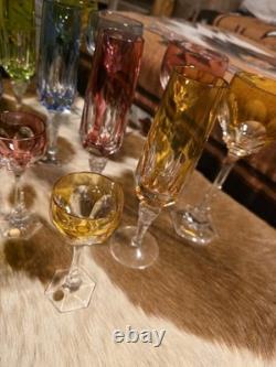 Nachtmann Crystal Antika Set of 4 colorful crystal liqueur glasses 4 1/2 tall