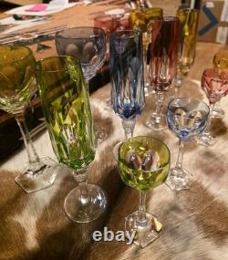 Nachtmann Crystal Antika Set of 4 colorful crystal liqueur glasses 4 1/2 tall