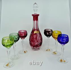 Nachtmann Crystal Cut to Clear Decanter and Sherry Glass Set (6), 13 tall