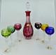 Nachtmann Crystal Cut to Clear Decanter and Sherry Glass Set (6), 13 tall