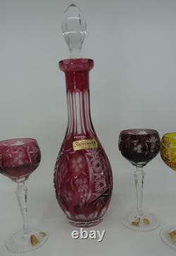 Nachtmann Crystal Cut to Clear Decanter and Sherry Glass Set (6), 13 tall