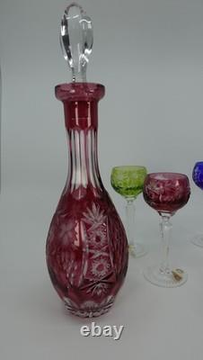 Nachtmann Crystal Cut to Clear Decanter and Sherry Glass Set (6), 13 tall