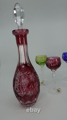Nachtmann Crystal Cut to Clear Decanter and Sherry Glass Set (6), 13 tall