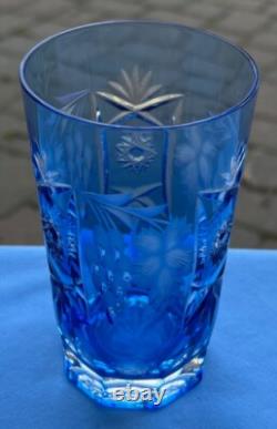 Nachtmann Crystal Traube Blue Cut to Clear 5 1/8 Highball Tumbler Glass 11 Oz