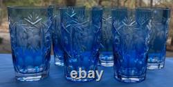 Nachtmann Crystal Traube Blue Cut to Clear 5 1/8 Highball Tumbler Glass 11 Oz