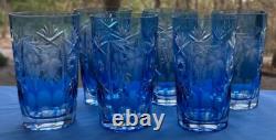 Nachtmann Crystal Traube Blue Cut to Clear 5 1/8 Highball Tumbler Glass 11 Oz