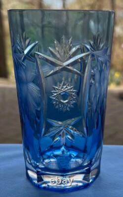 Nachtmann Crystal Traube Blue Cut to Clear 5 1/8 Highball Tumbler Glass 11 Oz