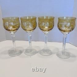 Nachtmann Crystal Wine Set Of 4 Glass Yellow Amber Cut To Clear 8 1/4 Brown Vtg