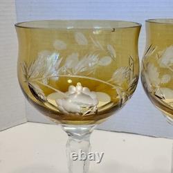Nachtmann Crystal Wine Set Of 4 Glass Yellow Amber Cut To Clear 8 1/4 Brown Vtg