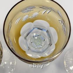Nachtmann Crystal Wine Set Of 4 Glass Yellow Amber Cut To Clear 8 1/4 Brown Vtg