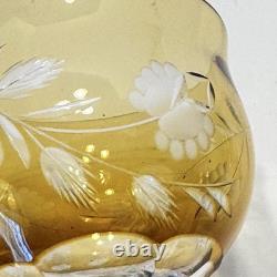 Nachtmann Crystal Wine Set Of 4 Glass Yellow Amber Cut To Clear 8 1/4 Brown Vtg