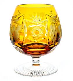 Nachtmann Traube Amber Gold Cut to Clear Crystal Brandy Glass Snifter Signed