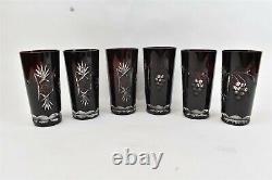 Nachtmann Traube Cranberry Red Cut to Clear Highball Crystal Glass Tumbler Set 6