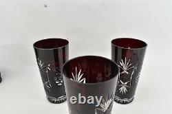 Nachtmann Traube Cranberry Red Cut to Clear Highball Crystal Glass Tumbler Set 6