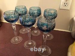 Nachtmann Traube Crystal 7-3/4 Cased Cut To Clear Cobalt Blue Hock Wine Glass