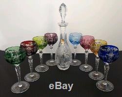 Nachtmann Traube Crystal Clear Decanter and 8 Cut To Clear Wine Hock Glass Set
