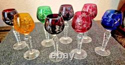 Nachtmann Traube Crystal Cut To Clear 5 Ruby Wine Schnapps Glass 8 Stem Set HTF