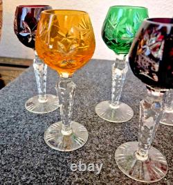 Nachtmann Traube Crystal Cut To Clear 5 Ruby Wine Schnapps Glass 8 Stem Set HTF